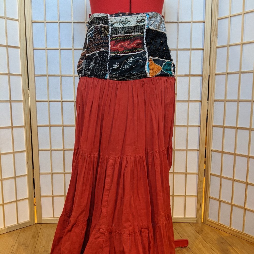 Red Skirt with patchwork waist